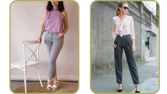 Grey pants with pink shirt
