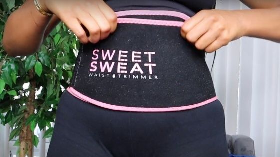 My friend Maria wearing the Sweet Sweat, one of the best waist trainer for women