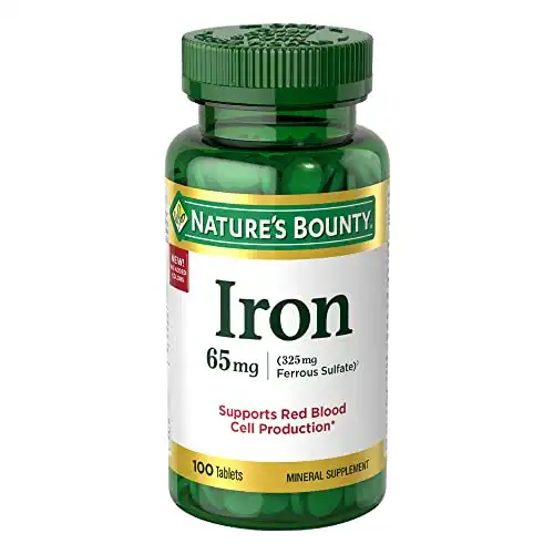 Nature’s Bounty Iron 65mg, Promotes Normal Red Blood Cell Production, 100 Tablets